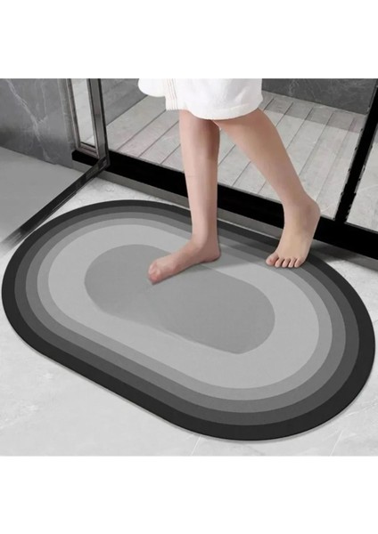 Şık Tasarım Su Emici Banyo Lavabo Tuvalet Kaymaz Tabanlı Oval Paspas 38X58 cm Yazısız Model M-60