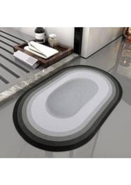 Şık Tasarım Su Emici Banyo Lavabo Tuvalet Kaymaz Tabanlı Oval Paspas 38X58 cm Yazısız Model M-60
