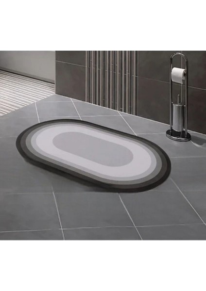 Şık Tasarım Su Emici Banyo Lavabo Tuvalet Kaymaz Tabanlı Oval Paspas 38X58 cm Yazısız Model M-60