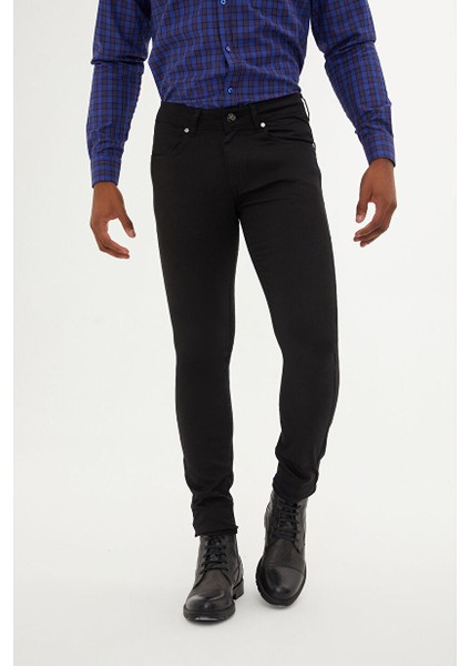 Siyah Slim Fit Düz Pamuklu 5 Cep Kot Pantolon