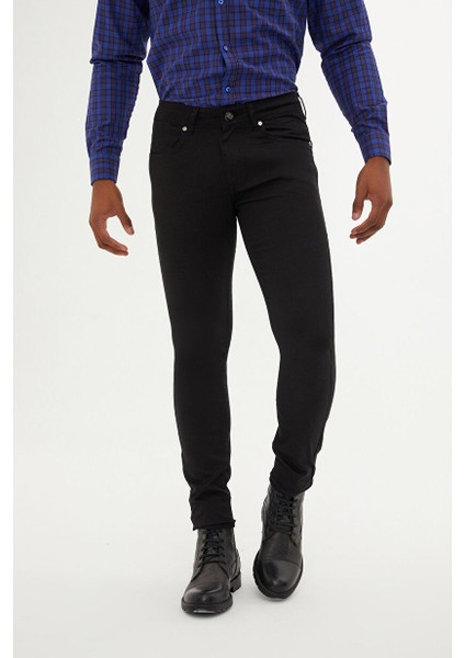 Siyah Slim Fit Düz Pamuklu 5 Cep Kot Pantolon