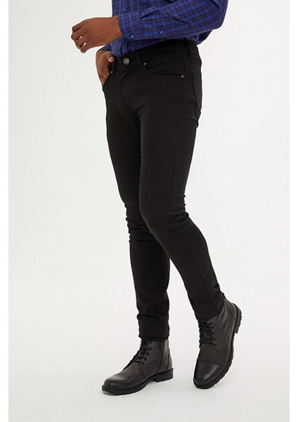 Siyah Slim Fit Düz Pamuklu 5 Cep Kot Pantolon