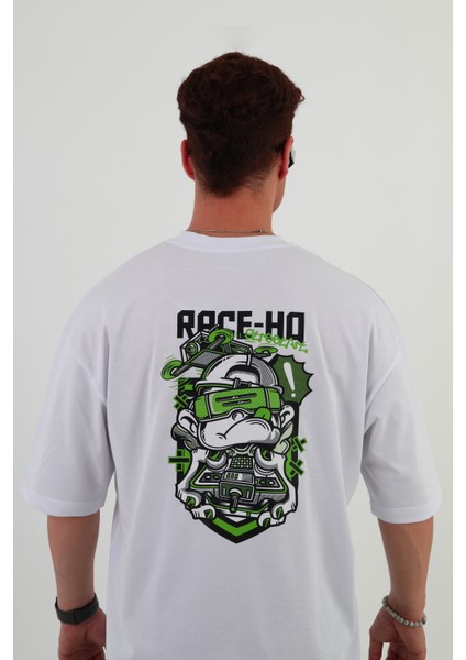 Race-Ho-Oversize Tişört | Sırt Baskılı – Minimal Göğüs Desenli Unisex Tshirt