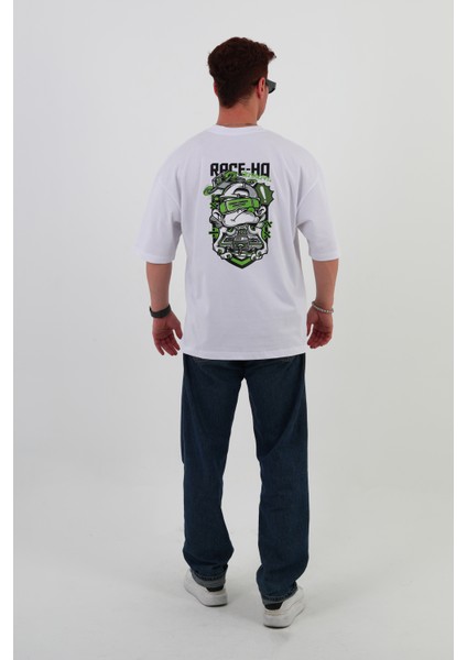 Race-Ho-Oversize Tişört | Sırt Baskılı – Minimal Göğüs Desenli Unisex Tshirt fırsatları