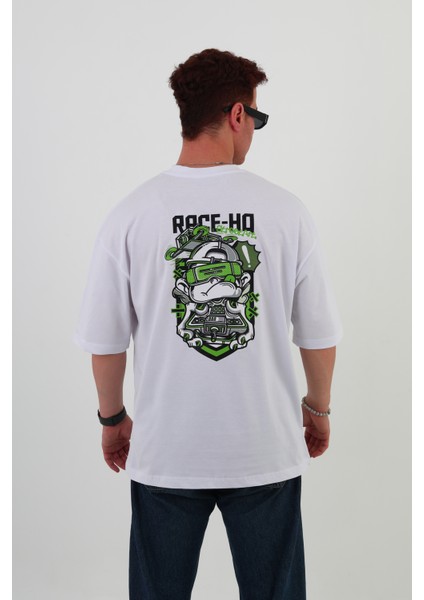 Race-Ho-Oversize Tişört | Sırt Baskılı – Minimal Göğüs Desenli Unisex Tshirt