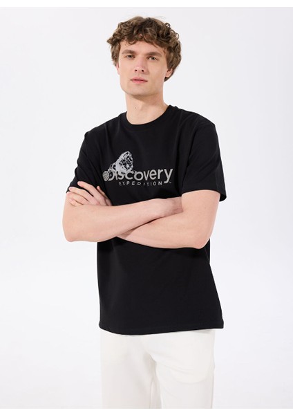 D4SM-TST3311 Siyah Bisiklet Yaka Basic Baskılı Erkek T-Shirt