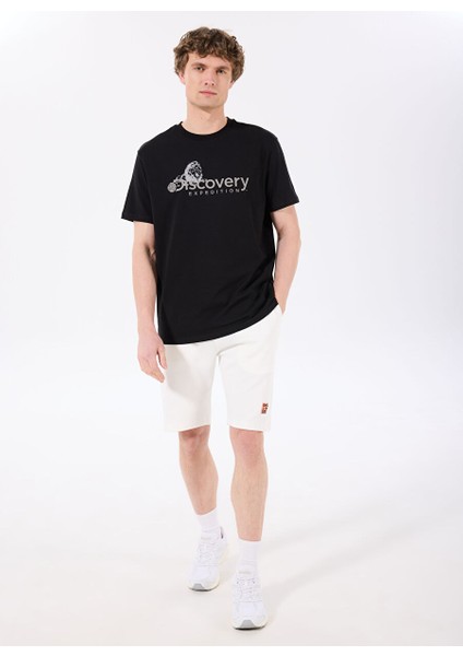 D4SM-TST3311 Siyah Bisiklet Yaka Basic Baskılı Erkek T-Shirt