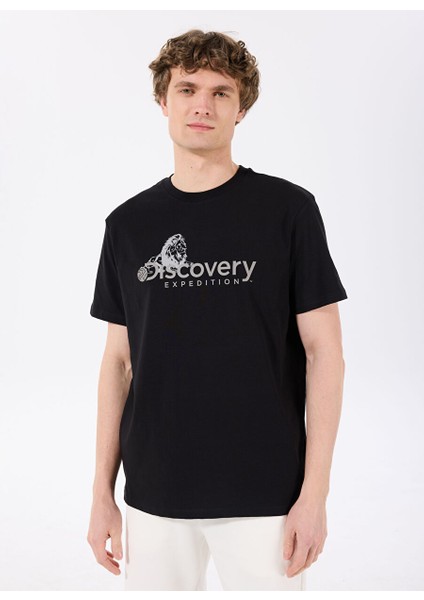 D4SM-TST3311 Siyah Bisiklet Yaka Basic Baskılı Erkek T-Shirt