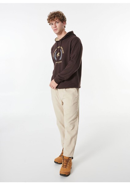 Kahve Erkek Kapüşon Loose Fit Baskılı Sweatshirt M4WM-SWT-1515