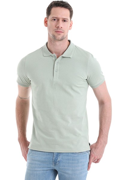 Yeşil Regular Fit Düz 100% Pamuklu Polo Yaka Tişört