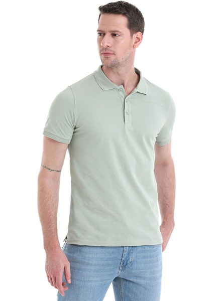 Yeşil Regular Fit Düz 100% Pamuklu Polo Yaka Tişört fırsatları
