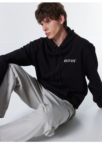 Siyah Erkek Kapüşon Loose Fit Baskılı Sweatshirt M4WM-SWT-1519