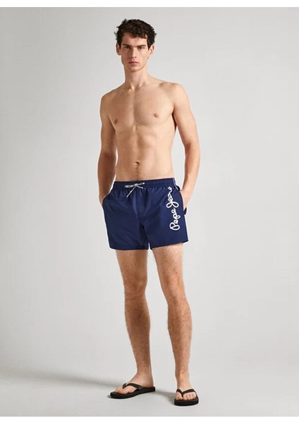 Lacivert Erkek Normal Baskılı Şort Mayo PMB10393 595 Logo Swımshort