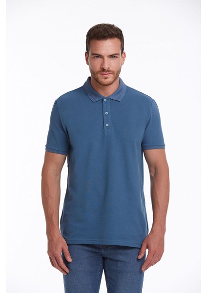 Indigo Regular Fit Düz 100% Pamuklu Polo Yaka Tişört modelleri