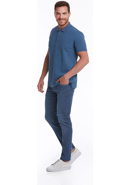 Indigo Regular Fit Düz 100% Pamuklu Polo Yaka Tişört fırsatları