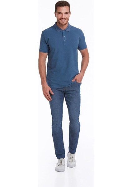 Indigo Regular Fit Düz 100% Pamuklu Polo Yaka Tişört indirimleri