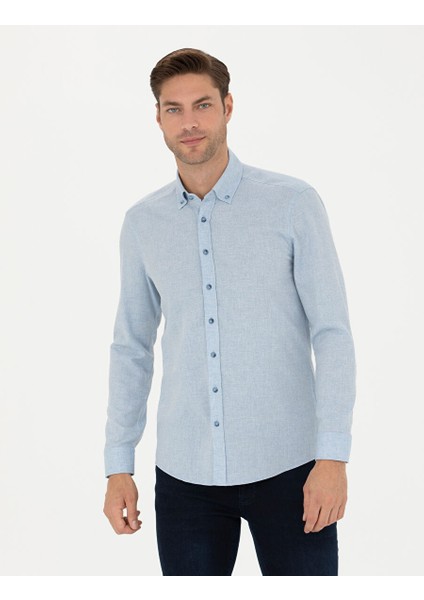 Açık Mavi Slim Fit Uzun Kollu Gömlek