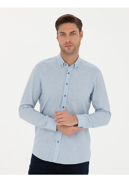 Açık Mavi Slim Fit Uzun Kollu Gömlek