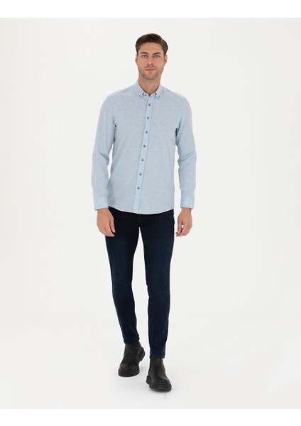 Açık Mavi Slim Fit Uzun Kollu Gömlek