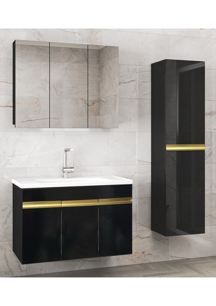 Viola3-Asgold 100 +35 cm Seramik Lavabolu Banyo Dolabı Seti, Boy Dolaplı Banyo Dolabı