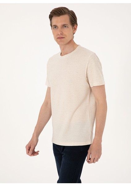 Bej Erkek Regular Fit Jakarlı T-Shirt Tıon