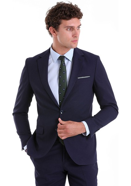 Lacivert Slim Fit Düz Mono Yaka Klasik Takım Elbise modelleri