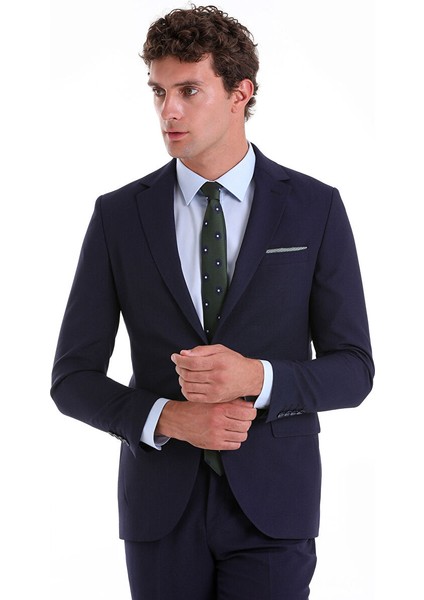 Lacivert Slim Fit Düz Mono Yaka Klasik Takım Elbise fırsatları