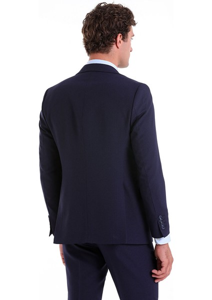 Lacivert Slim Fit Düz Mono Yaka Klasik Takım Elbise