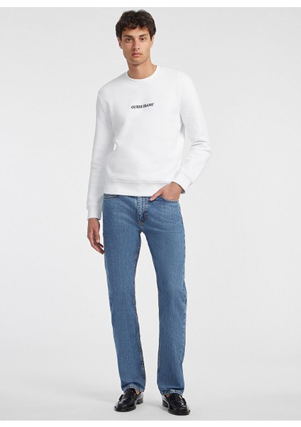 Beyaz Erkek Bisiklet Standart Desenli Sweatshirt M4YQ19K9V31G011 Gj Cn Slım Logo Em
