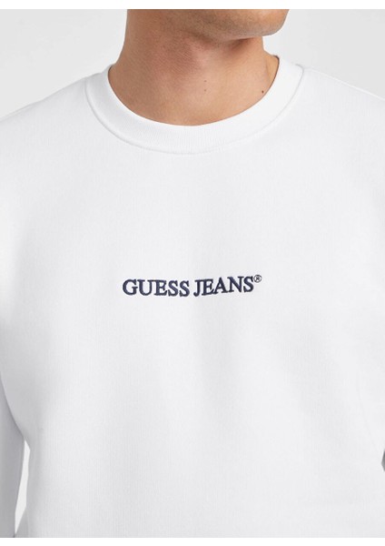 Beyaz Erkek Bisiklet Standart Desenli Sweatshirt M4YQ19K9V31G011 Gj Cn Slım Logo Em modelleri