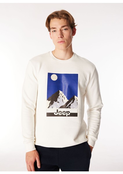 Ekru Erkek Bisiklet Relaxed Baskılı Sweatshirt C4WM-SWT4258