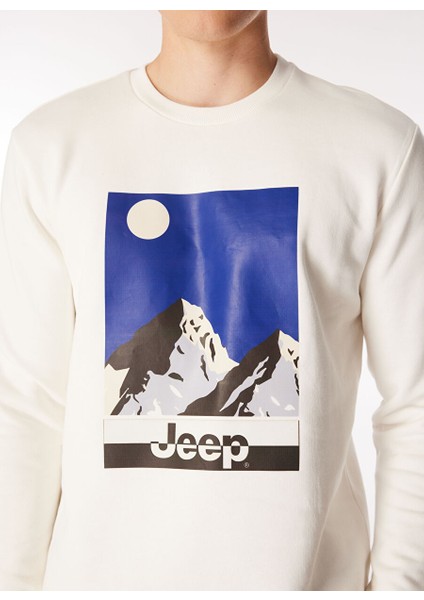 Ekru Erkek Bisiklet Relaxed Baskılı Sweatshirt C4WM-SWT4258
