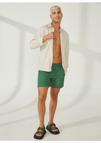 Koyu Yeşil Erkek Slim Fit Şort Mr Porto Fino