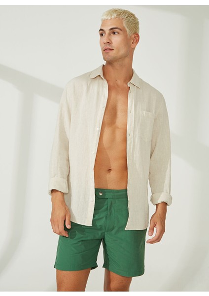 Koyu Yeşil Erkek Slim Fit Şort Mr Porto Fino