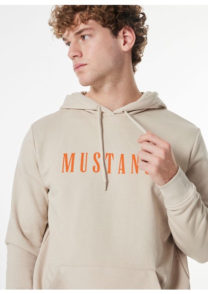 Bej Erkek Kapüşon Relaxed Baskılı Sweatshirt M4WM-SWT-1980