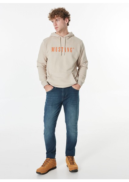 Bej Erkek Kapüşon Relaxed Baskılı Sweatshirt M4WM-SWT-1980