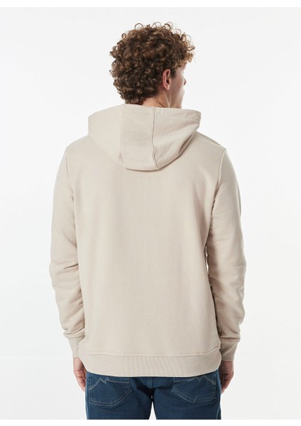 Bej Erkek Kapüşon Relaxed Baskılı Sweatshirt M4WM-SWT-1980