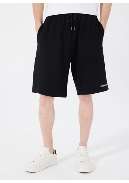 Siyah Erkek Loose Fit Desenli Sweat Şort M5GD49KCPR1JBLK Gj Reg Embro Short