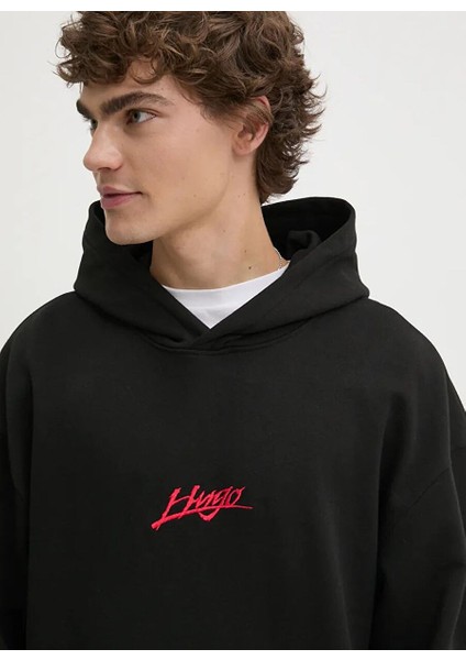 Siyah Erkek Kapüşon Relaxed Düz Sweatshirt 50521070_DLOGOLONG