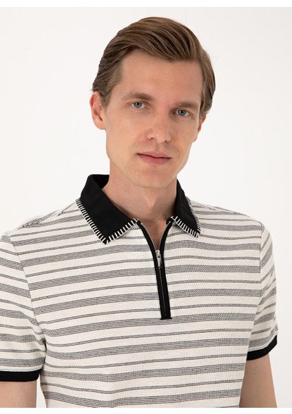Bej Erkek Slim Fit Çizgili Polo T-Shirt Ken fiyatları
