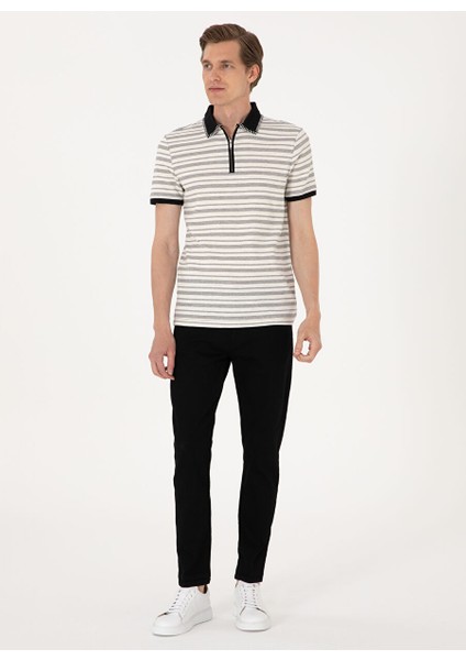 Bej Erkek Slim Fit Çizgili Polo T-Shirt Ken fırsatları