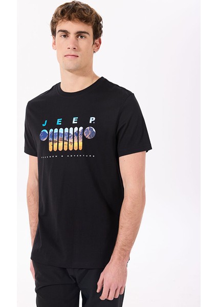 Siyah Erkek Bisiklet Yaka Relaxed Baskılı T-Shirt J4SM-TST7257 modelleri
