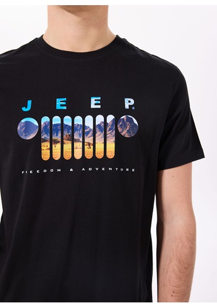 Siyah Erkek Bisiklet Yaka Relaxed Baskılı T-Shirt J4SM-TST7257 fırsatları