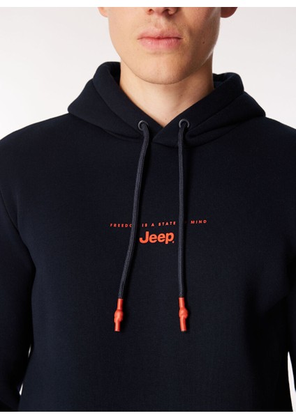 Lacivert Erkek Kapüşon Relaxed Baskılı Sweatshirt C4WM-SWT4242