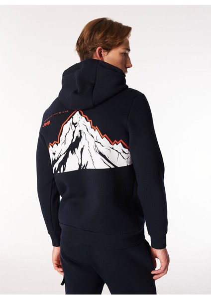 Lacivert Erkek Kapüşon Relaxed Baskılı Sweatshirt C4WM-SWT4242