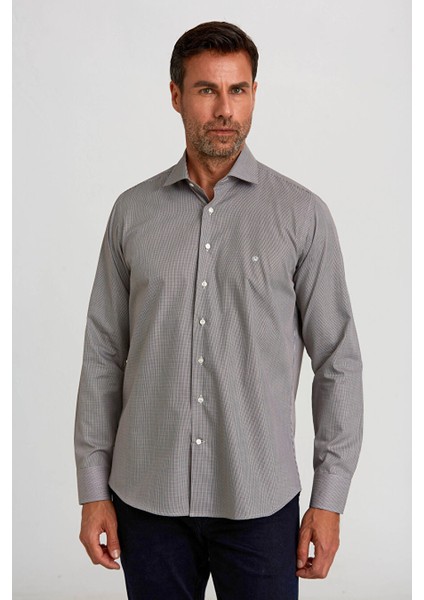 Erkek Regular Fit Klasik Gömlek Kahve GM23K232025_D11