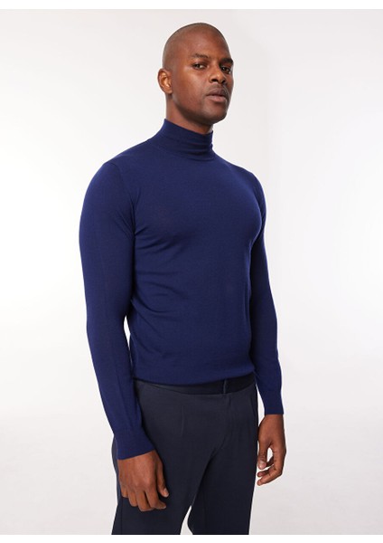 Yarım Balıkçı Yaka Slim Fit Koyu Mavi Erkek Kazak A274A07EMP-