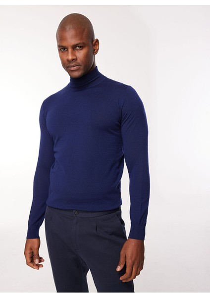 Yarım Balıkçı Yaka Slim Fit Koyu Mavi Erkek Kazak A274A07EMP-