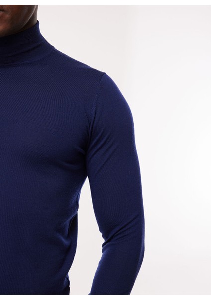 Yarım Balıkçı Yaka Slim Fit Koyu Mavi Erkek Kazak A274A07EMP-