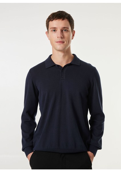 Lacivert Erkek Polo Basic Düz Kazak MML4WM-KZK9510